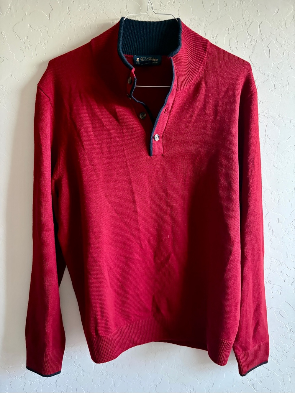 Brooks Brothers Red Zip-Style Sweater with Navy Trim